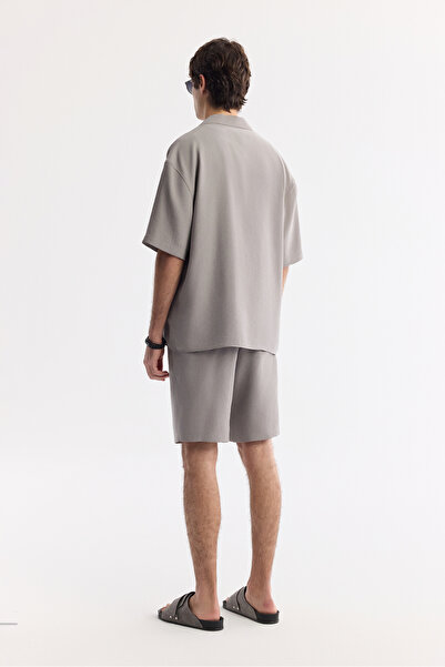 Avva Erkek Nardo Gri Apaj Yaka Soft Touch Kısa Kol Oversize Fit Gömlek A51Y2006