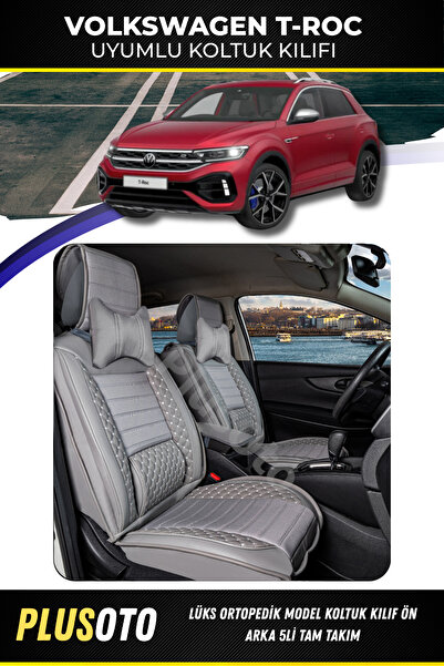 PlusOto مجموعة أغطية مقاعد السيارة باللون الرمادي المتوافقة مع سلسلة Volkswag...