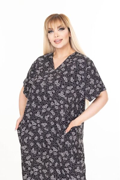 mervemoda Rochie rochie de vară cu mâneci scurte, lungime scurtă, țesute de vară, mărime mare