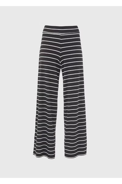 Kübra Tekstil Wide Leg Black Striped Women's Trousers