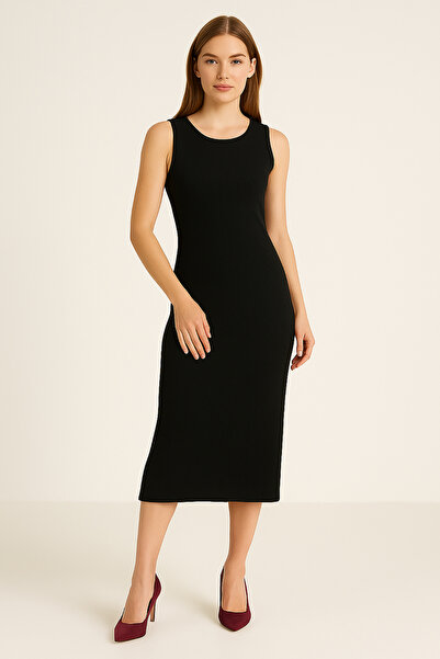 Giyim Dünyası Kadın Kalın Askılı Elbise Siyah