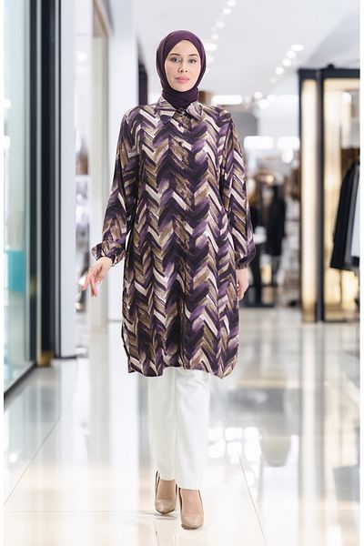 sefamerve Viscose Buttoned Tunic 992032g-01 Plum Brown