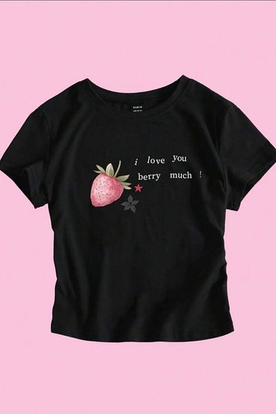 EFBUTİK Black I Love You Berry Much Crop