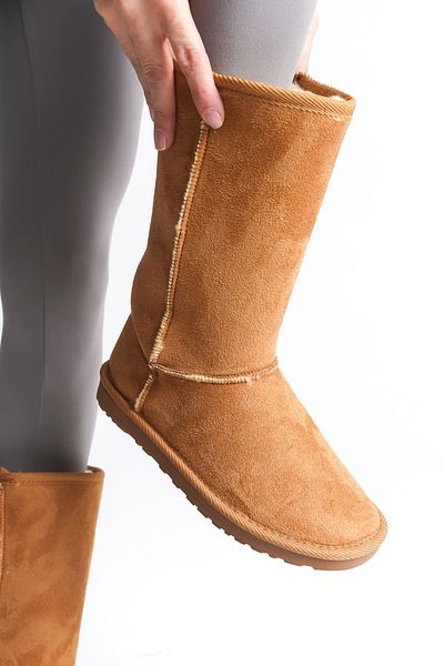Zerenyus Γυναικείες μπότες PUKİ Premium Tan Suede - Με Γούνα Εσωτερικά