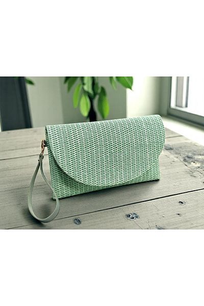 HFKY Geantă de umăr pentru femei cu curea încrucișată cu textura de paie verde mentă
