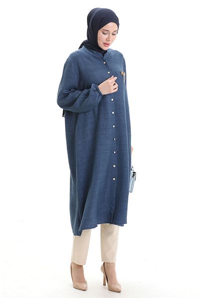 sefamerve Λινό Ψηλό Χιτώνα 992005-05 Indigo