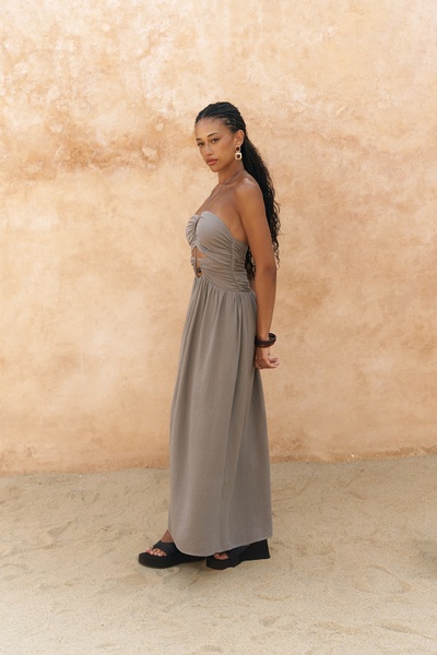 BOHEMAİ Burnika Bead Detail Smoked Linen Dress