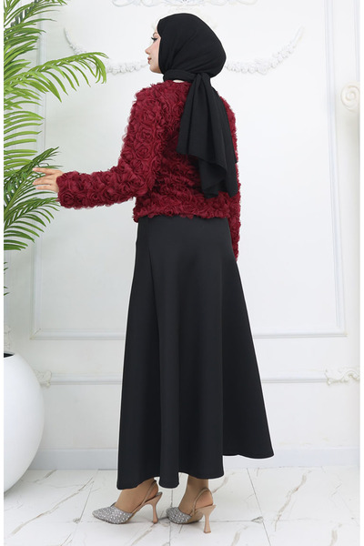 sefamerve Gül Kabartmalı Bluz 41185-02 Bordo