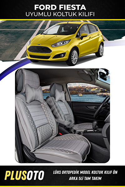 PlusOto مجموعة أغطية مقاعد السيارة باللون الرمادي المتوافقة مع سلسلة Ford Fie...