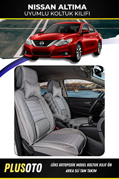 PlusOto مجموعة غطاء مقعد السيارة باللون الرمادي المتوافق مع سلسلة Nissan Alti...