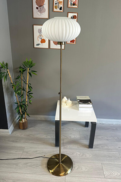 Bamyum Elegant Beyaz Cam Lambader Düz İnce Gövde Modern Dekoratif Metal Oturma Odası Zemin Lambası