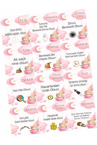 43 cici süsler organizasyon Baby Girl 40 Basket Baby Gift Card 12 Pieces 7X7.5 cm Plate Shaped