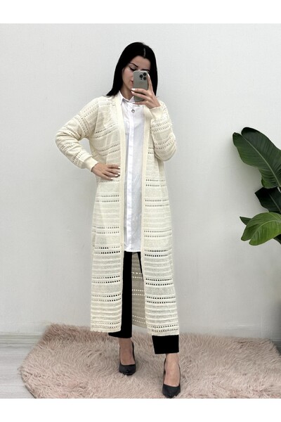 HİJABAYA Openwork Patterned Long Cardigan