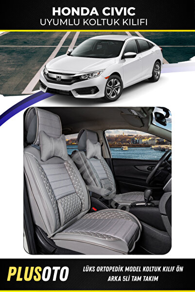 PlusOto مجموعة أغطية مقاعد السيارة باللون الرمادي المتوافقة مع سلسلة Honda Ci...