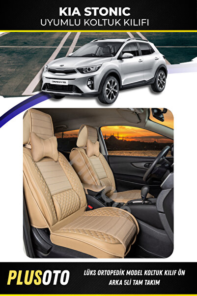 PlusOto مجموعة أغطية مقاعد السيارة باللون البيج المتوافقة مع سلسلة Kia Stonic...