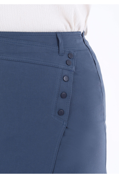 Guzella Amvelop Midi Skirt with Pleat and Button Detail