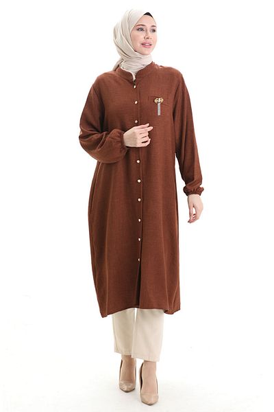 sefamerve Linen Tall Tunic 992005-02 Brown