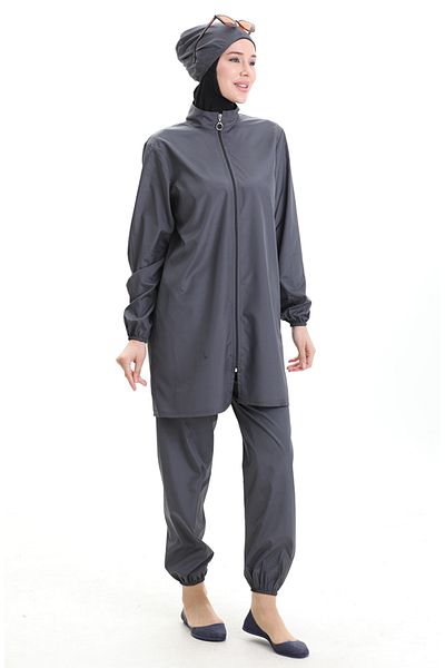 sefamerve Zippered Hijab Swimsuit 9006-03 Anthracite