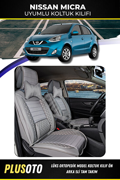 PlusOto مجموعة غطاء مقعد السيارة باللون الرمادي المتوافق مع Nissan Micra Plus...