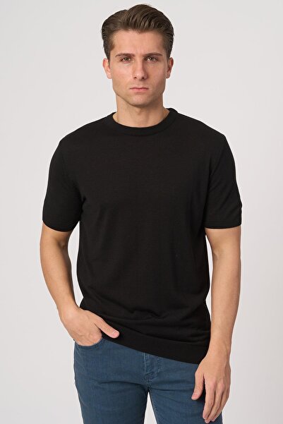 White Stone WHİTE STONE 2025-Y 25255 Tricou basic cu decolteu rotund, negru