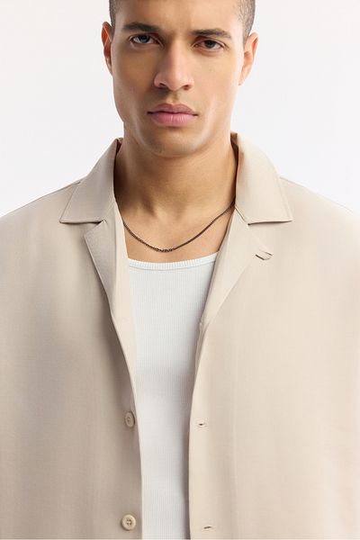 Avva Men's Beige Apaj Collar Modal Blended Long Sleeve Shirt A51Y2092