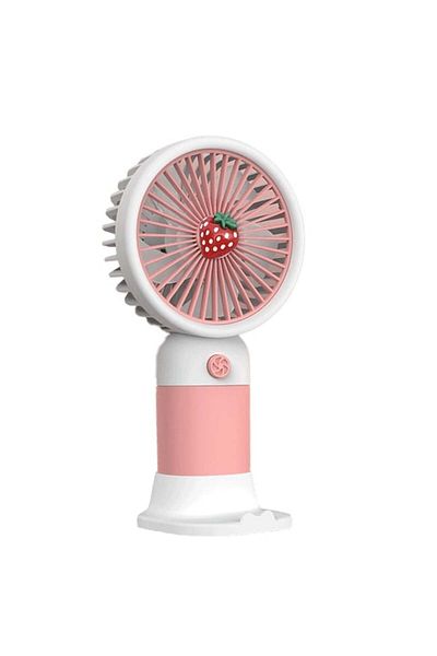 FOXMAG24 Mini portable fan, USB rechargeable battery, phone holder, 3 speeds, pink/white