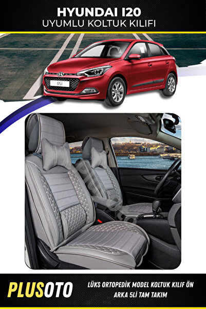 PlusOto Hyundai İ20 Compatible Plus Lux Series Gray Car Seat Cover Set of 5 P...