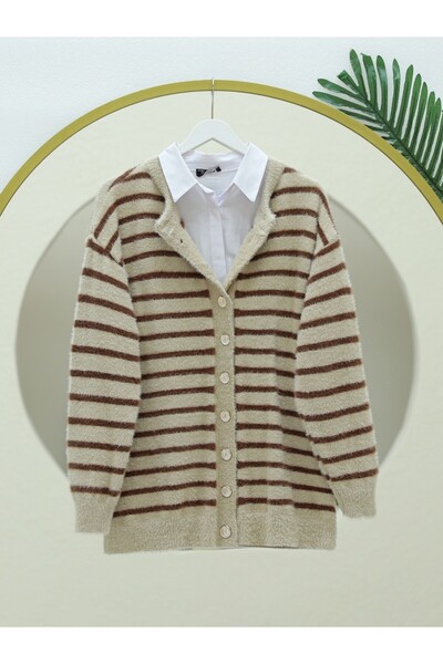 HİJABAYA Kardigan od mekog pletiva sa okruglim izrezom i Prugasto dugmeta