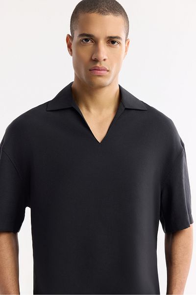 Avva Men's Black Polo Neck Modal Blended Short Sleeve Shirt A51Y2140