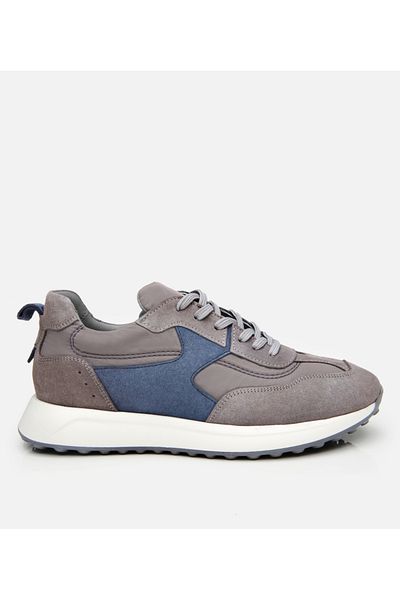 Hotiç Men's Suede Leather Gray Ultra Light Sole Sports Shoes
