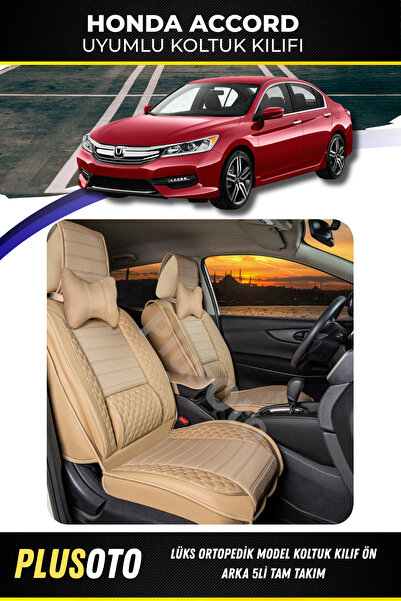 PlusOto مجموعة أغطية مقاعد السيارة باللون البيج المتوافقة مع سلسلة Honda Acco...