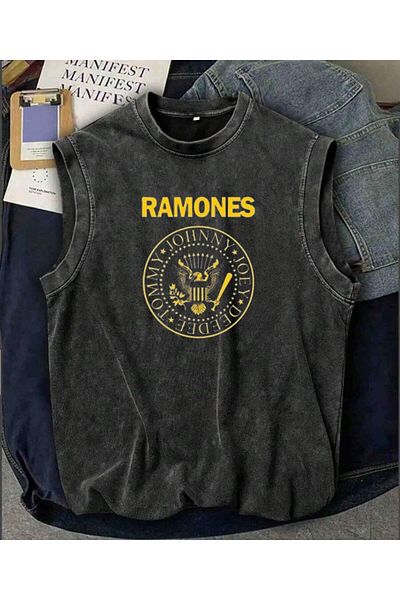 Touz Moda Ramones Tank Top Crew Neck Washed Vintage Unisex Oversize T-shirt