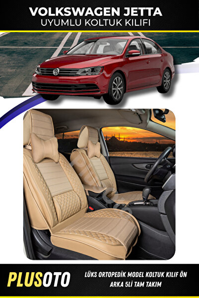 PlusOto مجموعة أغطية مقاعد السيارة باللون البيج المتوافقة مع سلسلة فولكس فاجن...