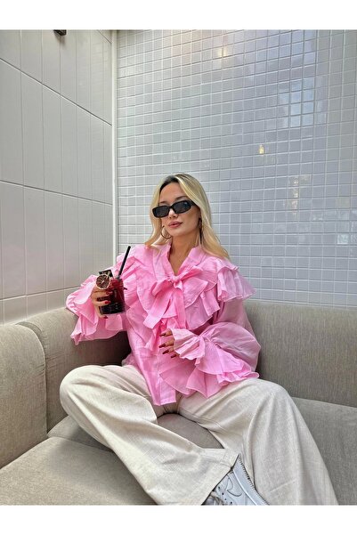 ky butikkk Kadın Yaka Detaylı Gömlek Pembe