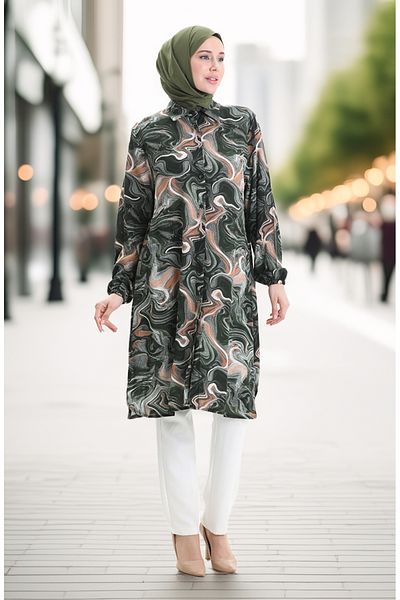 sefamerve Viscose Buttoned Tunic 992032F-04 Khaki Mink