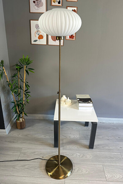 Bamyum Elegant Beyaz Cam Lambader Düz İnce Gövde Modern Dekoratif Metal Oturma Odası Zemin Lambası