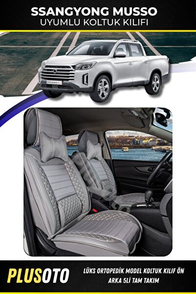 PlusOto مجموعة غطاء مقعد السيارة باللون الرمادي المتوافق مع سلسلة سانج يونج م...