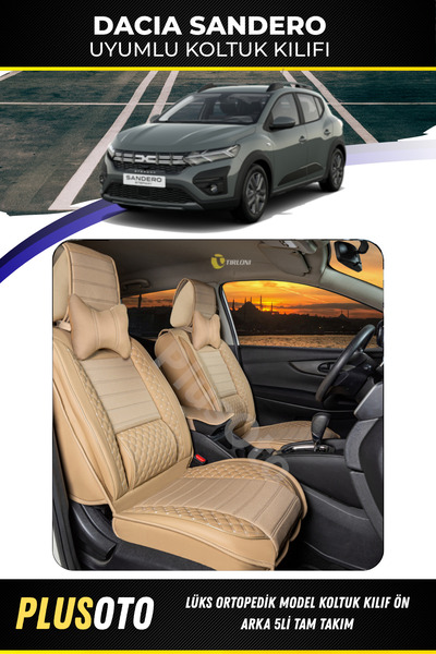 PlusOto Dacia Sandero Compatible Plus Lux Series Beige Car Seat Cover Set of ...