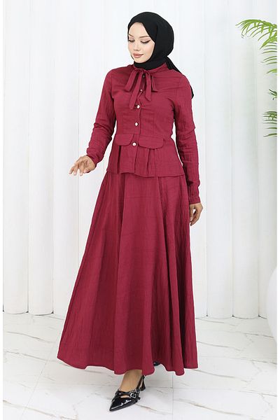 sefamerve Πουκάμισο Φούστα Διπλό Σετ 11309-04 Claret Red