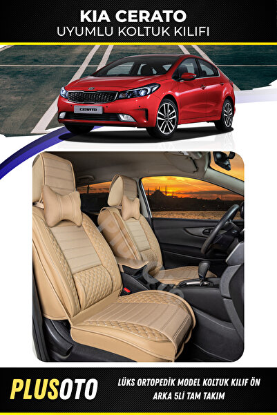 PlusOto مجموعة أغطية مقاعد السيارة باللون البيج المتوافقة مع سلسلة Kia Cerato...