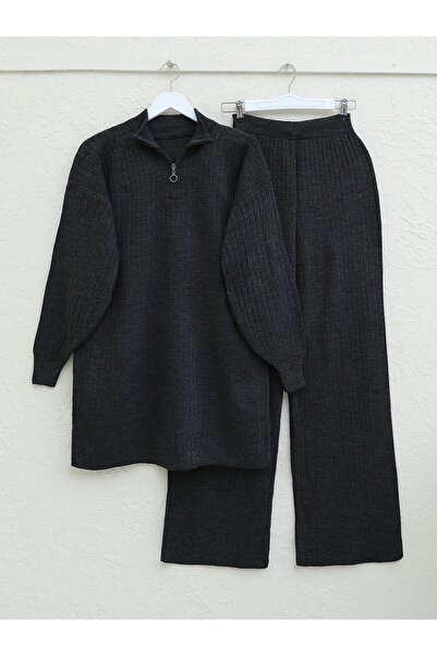 HİJABAYA Half-Neck Zippered Knitwear Set