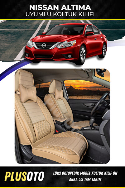 PlusOto مجموعة غطاء مقعد السيارة باللون البيج المتوافق مع سلسلة Nissan Altima...