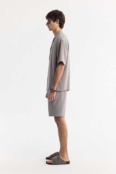 Avva Erkek Nardo Gri Apaj Yaka Soft Touch Kısa Kol Oversize Fit Gömlek A51Y2006