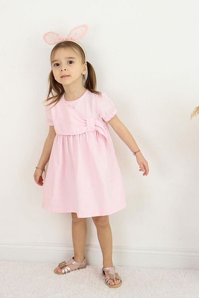 Çocuksan Baby&Kids Wear Girl's Pink Short Sleeve Dress – Stylish Design with Bow – Combination for Casual and Special Occasions
