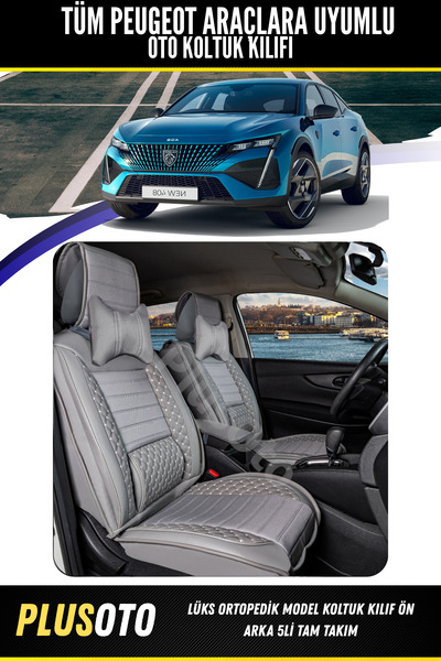 PlusOto مجموعة أغطية مقاعد السيارة باللون الرمادي المتوافقة مع سلسلة Peugeot ...