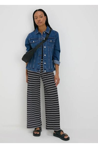 Kübra Tekstil Wide Leg Black Striped Women's Trousers