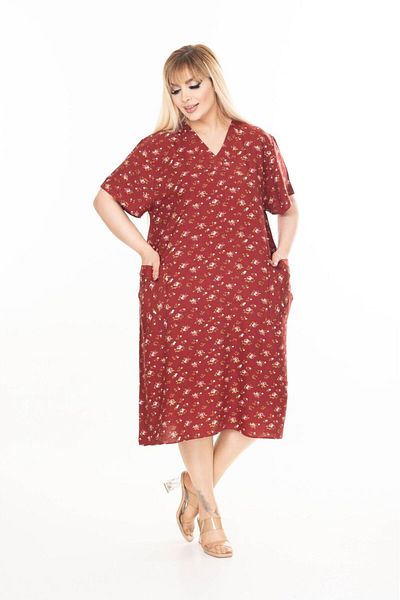 mervemoda Women's Large Size Summer Woven Short Sleeve Short Length Dress Dress