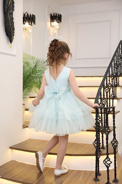 MİSS RAİN Frill Front Fur Stone Detail Girl's Evening Dress with Accessories Gift