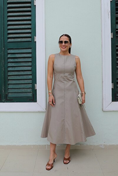 Purple by Banu Ters Dikiş Detay Midi Boy Elbise