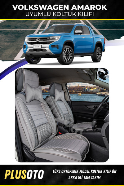 PlusOto مجموعة أغطية مقاعد السيارة باللون الرمادي المتوافقة مع سلسلة Volkswag...